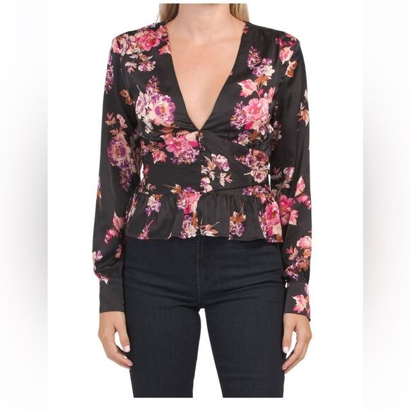 WAYF peplum floral blouse - Picture 1 of 2